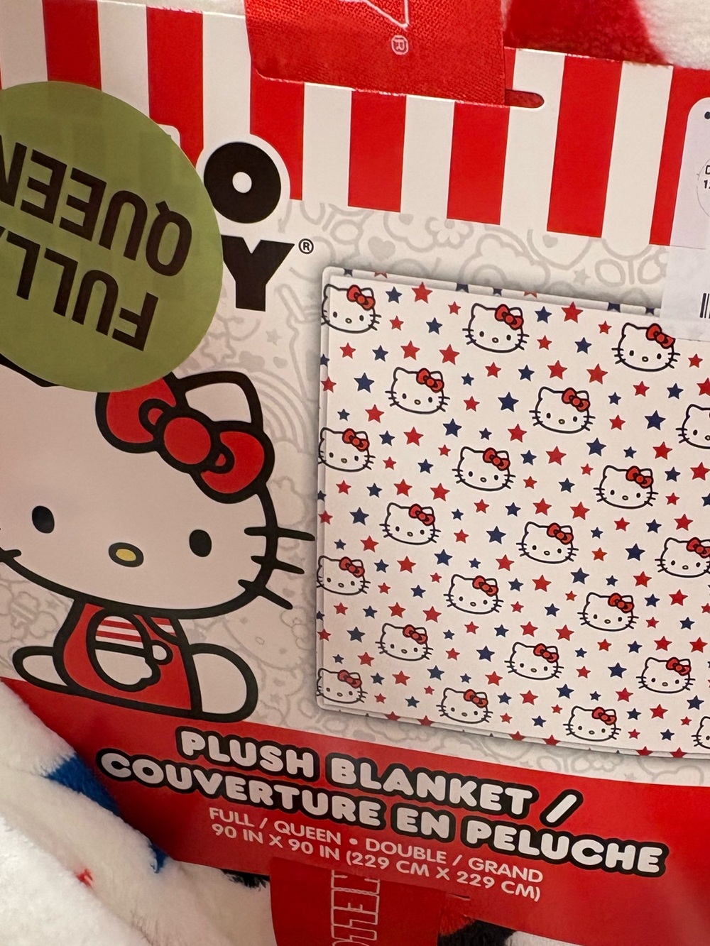 Hello kitty USA red white blue 4th July stars plush throw blanket FULL/QUEEN